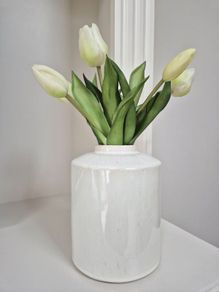 Faux tulips and vase