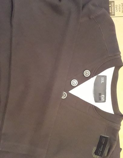 F&F Blue Men's Charcoal Long Sleeve Sweatshirt with White Mock Layer in Size XXXL (Brand New & Tagged)