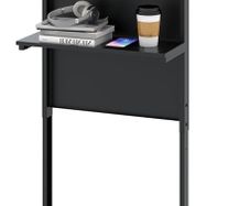 Standing Desk, Height Adjustable, Standing Seat Desk with Wheels, Mobile Standing Desk with Inclined Table Top & Shelf, Laptop Table for Home & Office, Black