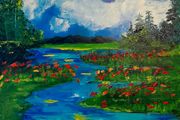 "Lake Spring" Acrylic on 20 x  28 inch canvas panel. Varnished.  Original.