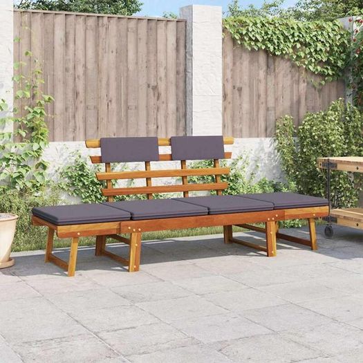 2 in 1 Acacia Garden Bench & Sun Lounger with Cushion