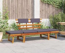 2 in 1 Acacia Garden Bench & Sun Lounger with Cushion