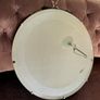 Vintage Frosted Rim Round Glass Wooden Backed Wall Mirror 1960s Image 8
