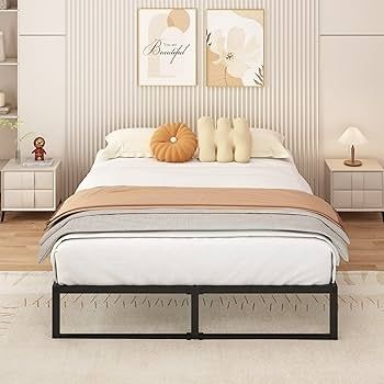 Small Double Bed Frame 120x190 cm Metal Platform Bed Small Double Steel Slat Support, Easy Assembly, Noise Free, No Box Spring Needed, 36cm High, Black