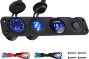 Car Charger Switch Panel with QC3.0 USB &amp; PD Type C Cigarette Lighter Socket LED Digital Voltmeter ON OFF Toggle for 12V 24V Truck Caravan Boat