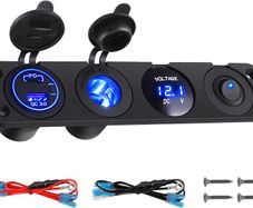 Car Charger Switch Panel with QC3.0 USB & PD Type C Cigarette Lighter Socket LED Digital Voltmeter ON OFF Toggle for 12V 24V Truck Caravan Boat