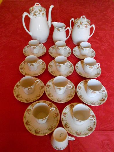 Limoges, France Vintage 26 Piece Gold Leaf Coffee Set.