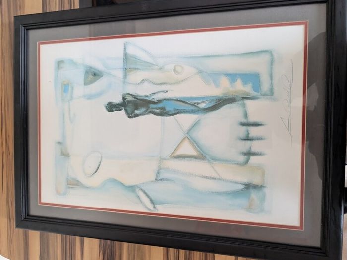 1980/90s Purchased via middle east Two Signed Alfred Gockel Abstract Figurative Artworks  Framed 1980s1990s