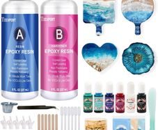 Epoxy Resin Kit for Beginners, 474ml Crystal Clear Resin Starter Kits with Moulds, Pigments, Mica Powder, Gold Leaf, Resin Kit for Coaster Jewelry Tray Coating and Casting (FREE POSTAGE)