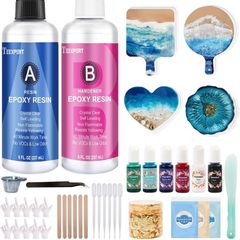 Epoxy Resin Kit for Beginners, 474ml Crystal Clear Resin Starter Kits with Moulds, Pigments, Mica Powder, Gold Leaf, Resin Kit for Coaster Jewelry Tray Coating and Casting (FREE POSTAGE)
