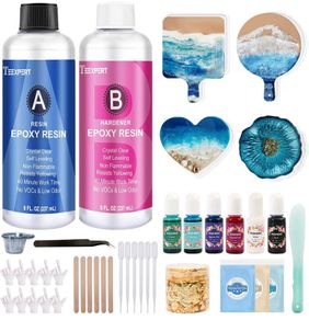 Epoxy Resin Kit for Beginners, 474ml Crystal Clear Resin Starter Kits with Moulds, Pigments, Mica Powder, Gold Leaf, Resin Kit for Coaster Jewelry Tray Coating and Casting (FREE POSTAGE)