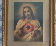 Large Vintage Framed Sacred Heart Picture