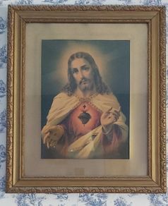 Large Vintage Framed Sacred Heart Picture