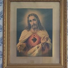 Large Vintage Framed Sacred Heart Picture