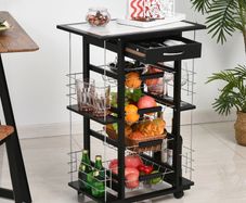 4-Tier Kitchen Trolley Cart on Rolling Wheels with 4 Removable Baskets, 4 Side Rack Organizer,Ceramics Tile Top