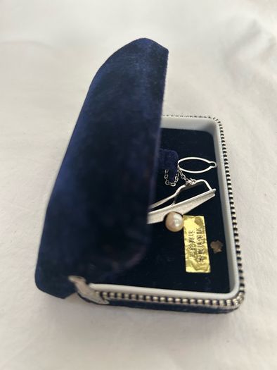 Vintage Japanese Misuzu Genuine Pearl SILVER Tie Clip Bar Boxed Toba Japan