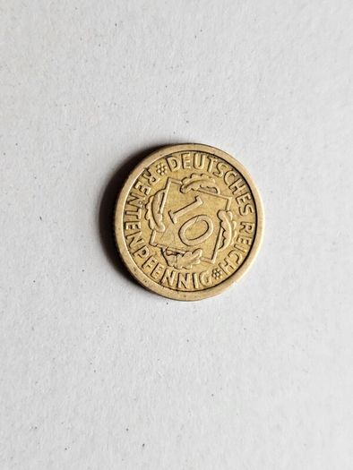 1924 Weimar Republic 10 Pfennig Coin Germany