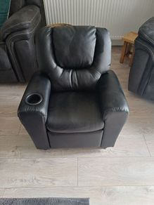 Kids black leather armchair & recliner