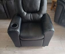 Kids black leather armchair & recliner