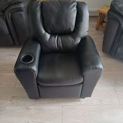 Kids black leather armchair & recliner
