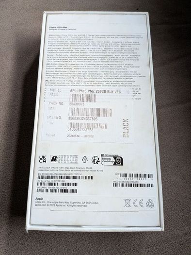 iphone 15 pro max 256gb empty box with genuine braided type c cable