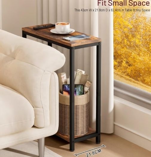 2-Tier End Table for Living Room, Narrow Beside Table for Bedroom, Sofa, Couch, Rustic Brown and Classic Black