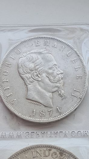 Silver 1874 Italian 5 Lira