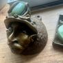 Rare 1970s Studio Craft Matched Lot - Vintage Coconut Head Plaque and Inlay Wall Hook Set Image 3