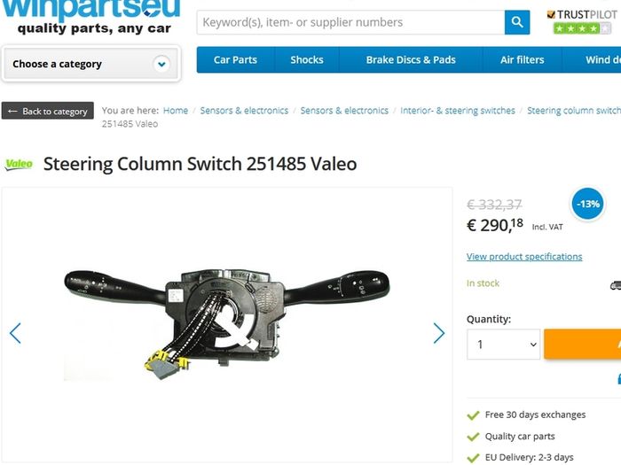 Valeo 251485 Steering wheel Colunm Switch For Peugeot 206 - 307