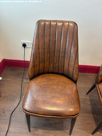 Brown leather dining chairs