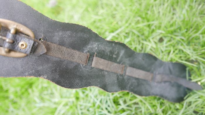 Horse Brass Badges on Black leather belt - Vintage solid brass