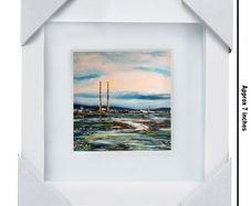 Dollymount Strand, Poolbeg, Dublin, 4x4in framed print by artist Helen Mathews