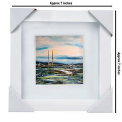 Dollymount Strand, Poolbeg, Dublin, 4x4in framed print by artist Helen Mathews