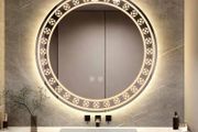 NEW SALE | Patterned 500mm Round Bathroom Mirror Wall Mounted Mirror with LED Light, Sleekest Illuminated Vanity Mirror, Anti-Fog Large Circle Makeup Mirror, 3-Color Dimmable LED Light, IP44