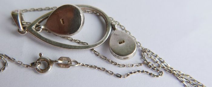 Vintage Sterling Silver 925 "Teardrop " Pendant and Necklace length 21" - 6,58g