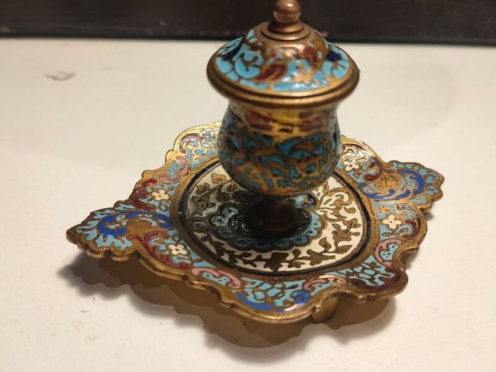 19th Century Napoleon 111 Bronze Cloisonne Ink Well