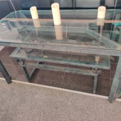 dining table, coffee table & 4 leather chairs