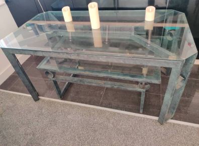 dining table, coffee table & 4 leather chairs