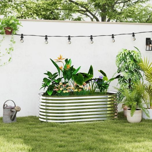 Raised garden bed, rust-resistant galvanized steel 160 x 80 x 56 cm silver