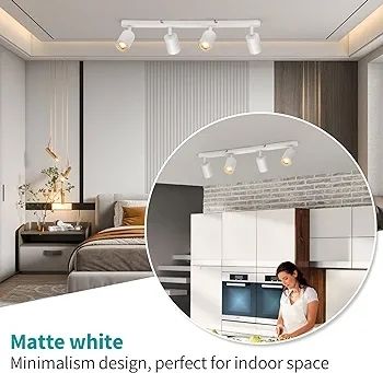 4 Way Ceiling Spotlight Bar White, Modern Ceiling Light Fitting Adjustable with GU10 Socket Spot Lights Ceiling Indoor Spot Lamp Rotatable for Kitchen Bedroom Hallway, GU10 Bulb Not Included