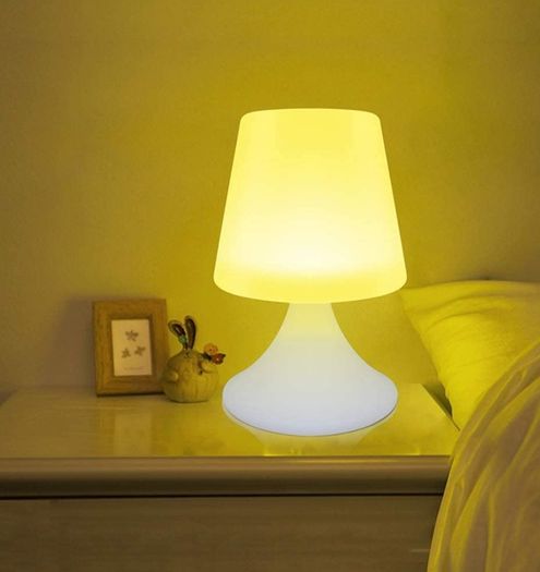 Table Lamp with Bluetooth Speaker, Rechargeable LED Night Light, Portable Dimmable Bedside Lamp with Remote and 16 Colors Changing for Bedroom/Office/Outdoor/Reading/Party