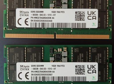 Sk Hynix 2x16gb Ddr5 Sodimm Pc5-44800 5600mhz 262-pin Memory