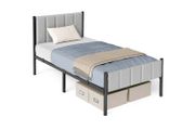 Sturdy Double Bed Frame with Foam Headboard and Underbed Storage