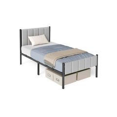 Sturdy Double Bed Frame with Foam Headboard and Underbed Storage