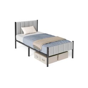 Sturdy Double Bed Frame with Foam Headboard and Underbed Storage