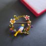 Tropical Bird Brooch Floral Garland Pin Enamel & Crystals Colorful Bird Shawl Pin Broach Image 5
