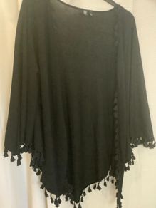 New Black Fringe Cape Style Cardigan