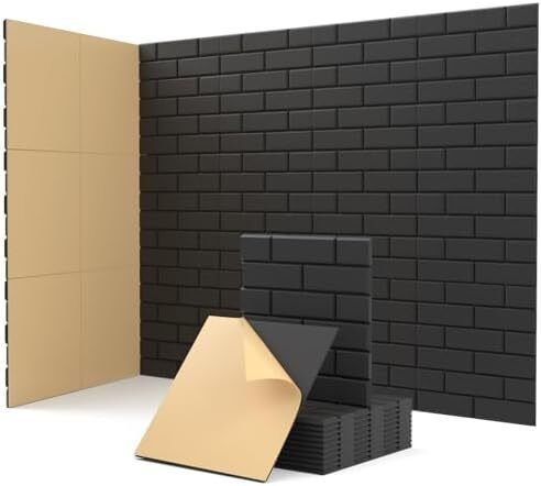 Sound Proofing Panels Self-Adhesive, 18 Pcs, Acoustic Panels for Studio, Gaming, Podcast, Theater, Echoes Absorption, Wall Decoration, Indoor Sound Quality Improvement, 12"X12"X0.4", Black