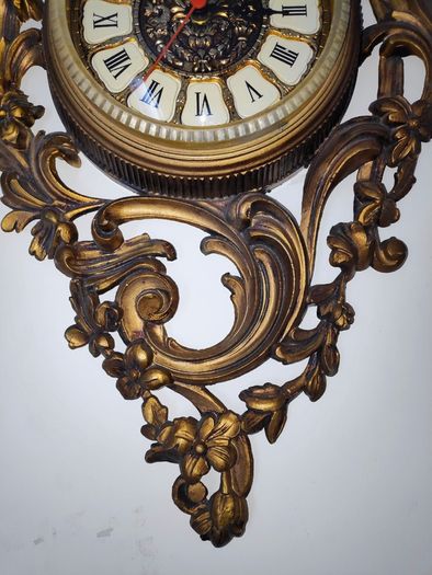Vintage  Highly Ornated gold tone Wall Clock  quartz size 68x39cm