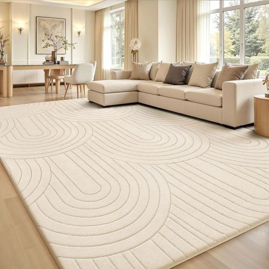 Living Room 120x160cm,3D Semicircular pattern Cream Area Rugs for Bedroom,Extra Large Rugs for living room,Machine Washable Anti Slip Short Pile Rug for Kids Room Bedroom